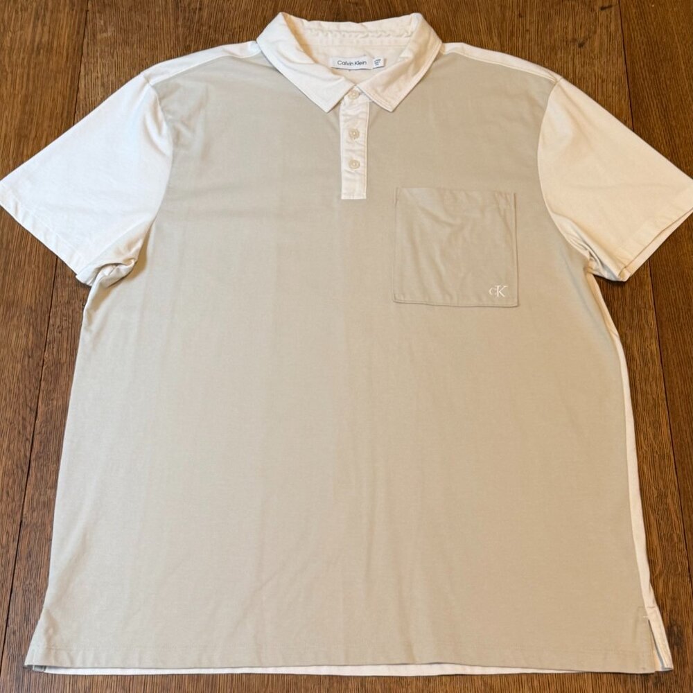 Calvin Klein Men's Polo Shirt - XL, Tan and White
